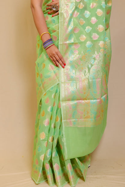 Ethereal Mint Green Banarasi Silk Brocade Saree with Rich Zari Weave