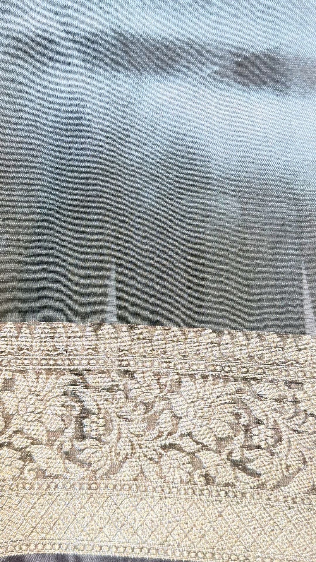 Grey Tissue Saree with Rich Gold Zari Border