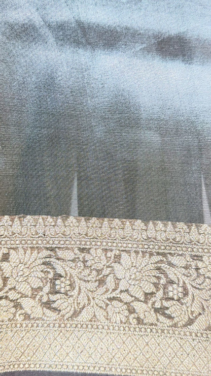 Grey Tissue Saree with Rich Gold Zari Border