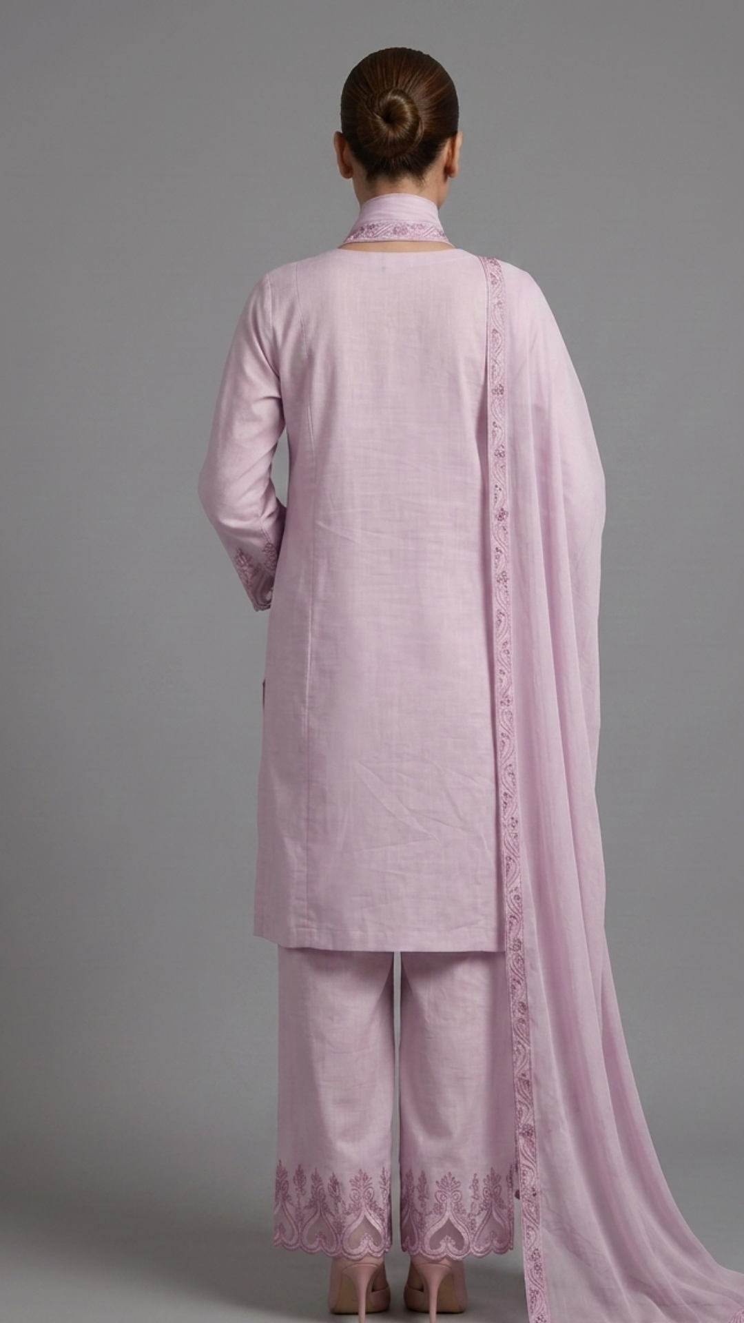 Banarashe Women’s Light Pink Embroidered Straight Kurta with Palazzo Pants & Matching Dupatta Set