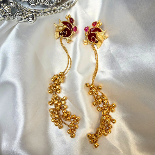 Kashmiri Long Earrings for Women Red