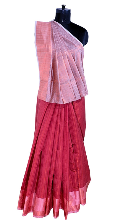 Light Pink with Dark Pink Contrast Banarasi Silk Saree