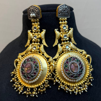 Antique Gold Bird Design Earrings for Women  Temple Jewellery Long Earrings kashmiri jhumka
