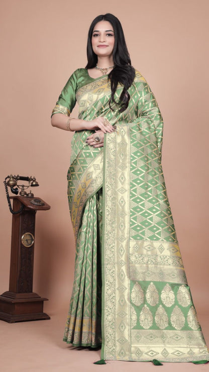 Emerald Green Banarasi Silk Saree with Silver Zari