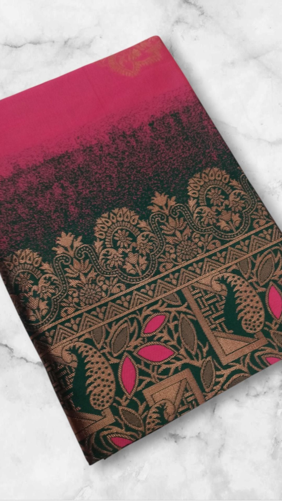 Rani Pink Soft Lichi Silk Saree with Rich Jacquard Pallu & Contrast Blouse
