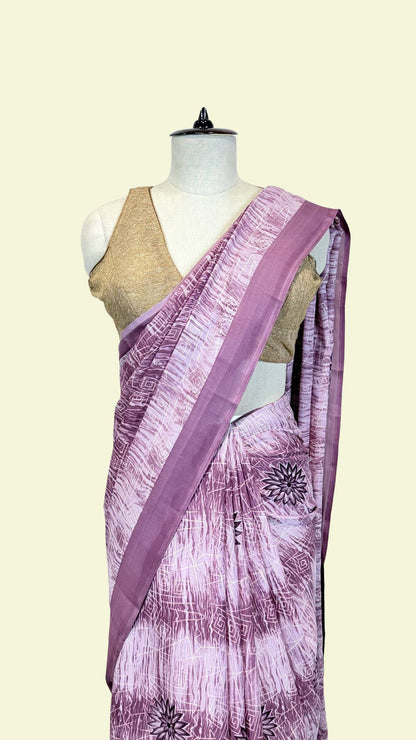 Dusty Mauve Printed Synthetic Saree