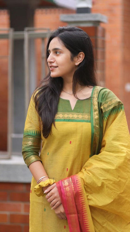 Premium Kanchi Cotton Kurta Pant Dupatta Set for Women
