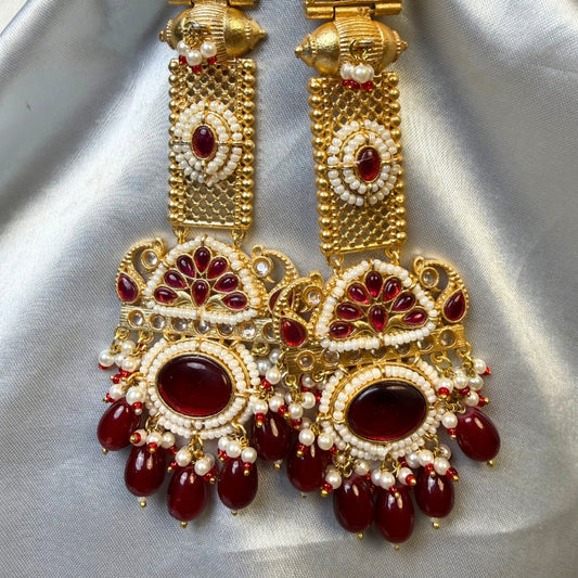 Kashmiri Long Traditional Jhumka Red Colours
