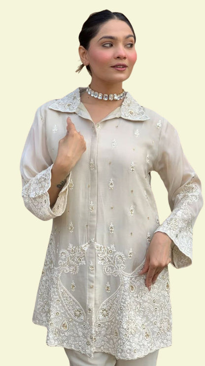 Premium Chanderi Silk Embroidered Co-ord Set