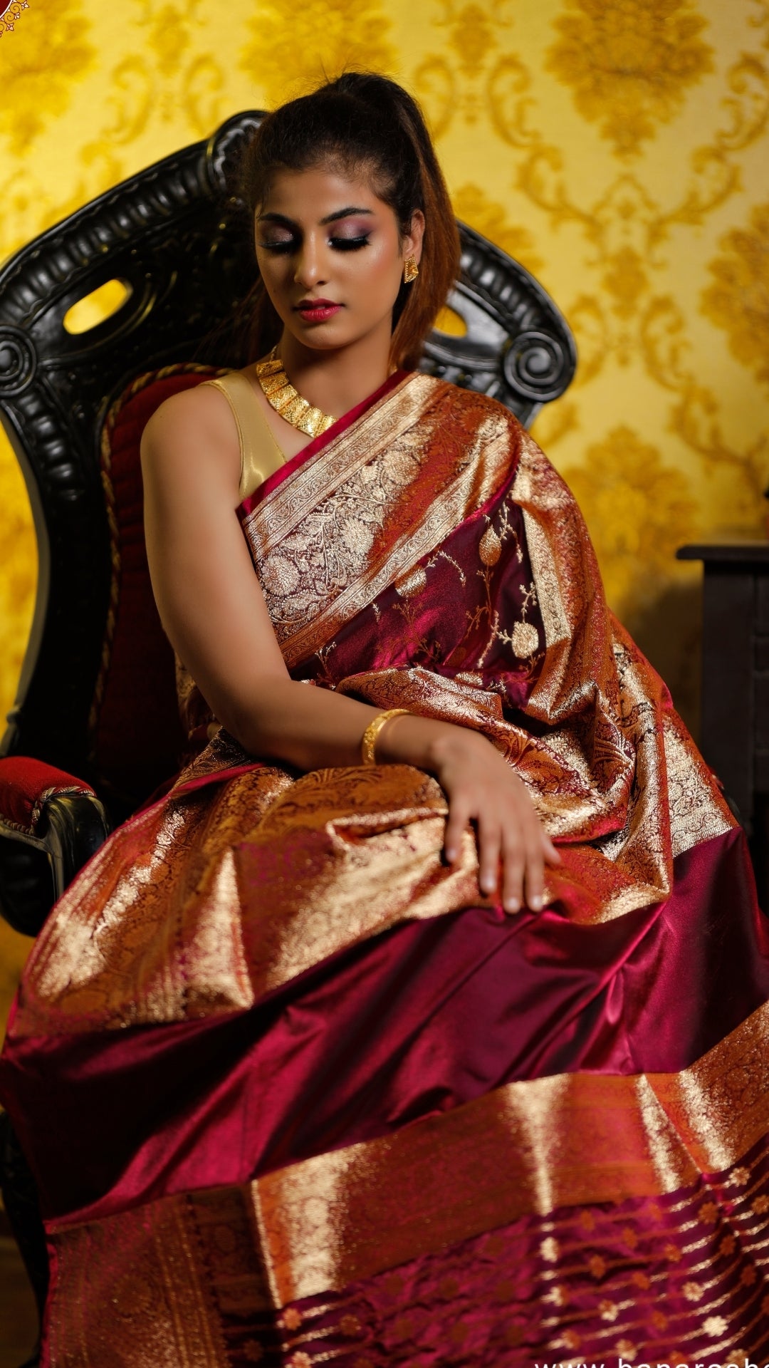 Mangal Maroon Katan Silk Banarasi Saree