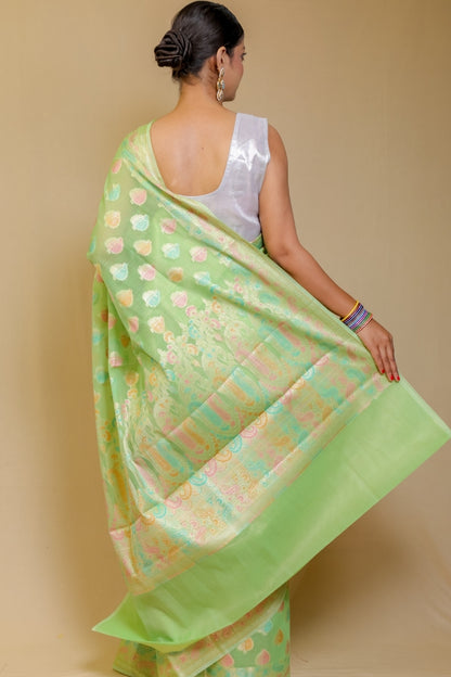 Ethereal Mint Green Banarasi Silk Brocade Saree with Rich Zari Weave