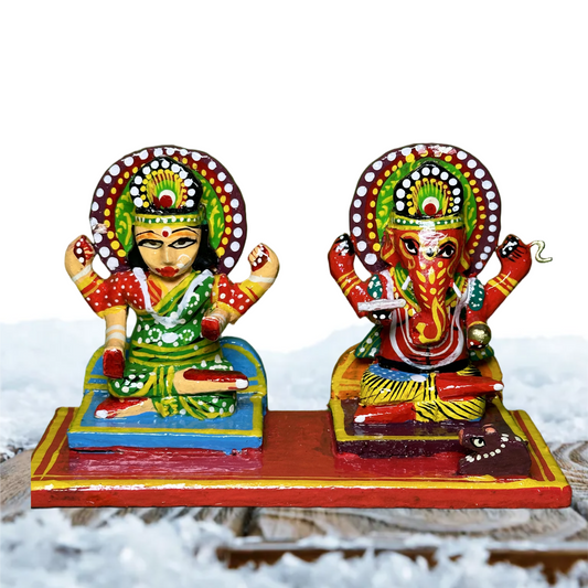 Multicolor Lord Ganesha Mata Laxmi Statue