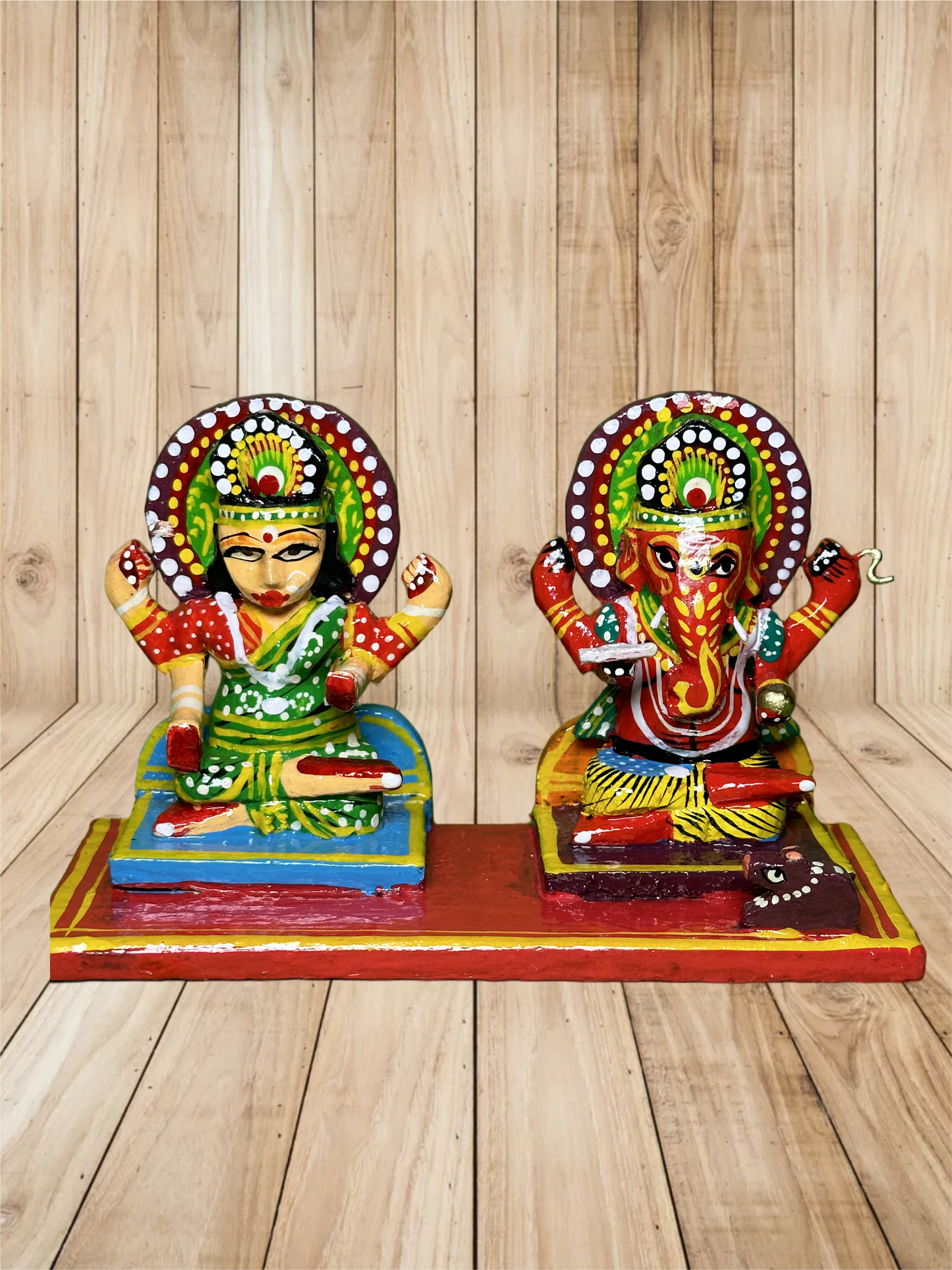 Multicolor Lord Ganesha Mata Laxmi Statue
