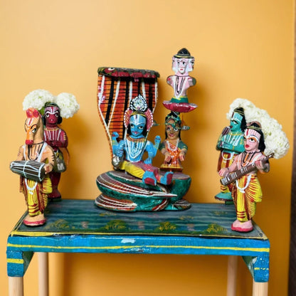 Multicolor Laquer Wooden Lakshmi Narayan In Ksheer Sagar for Decoration