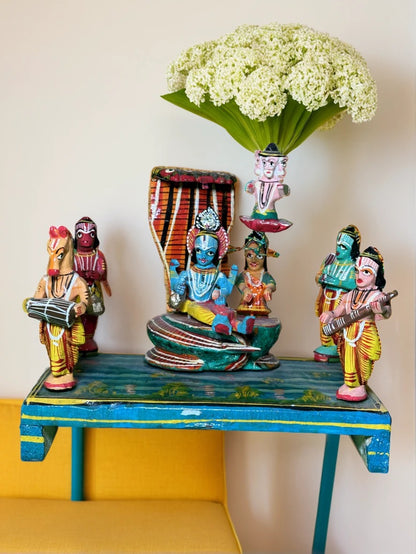 Multicolor Laquer Wooden Lakshmi Narayan In Ksheer Sagar for Decoration
