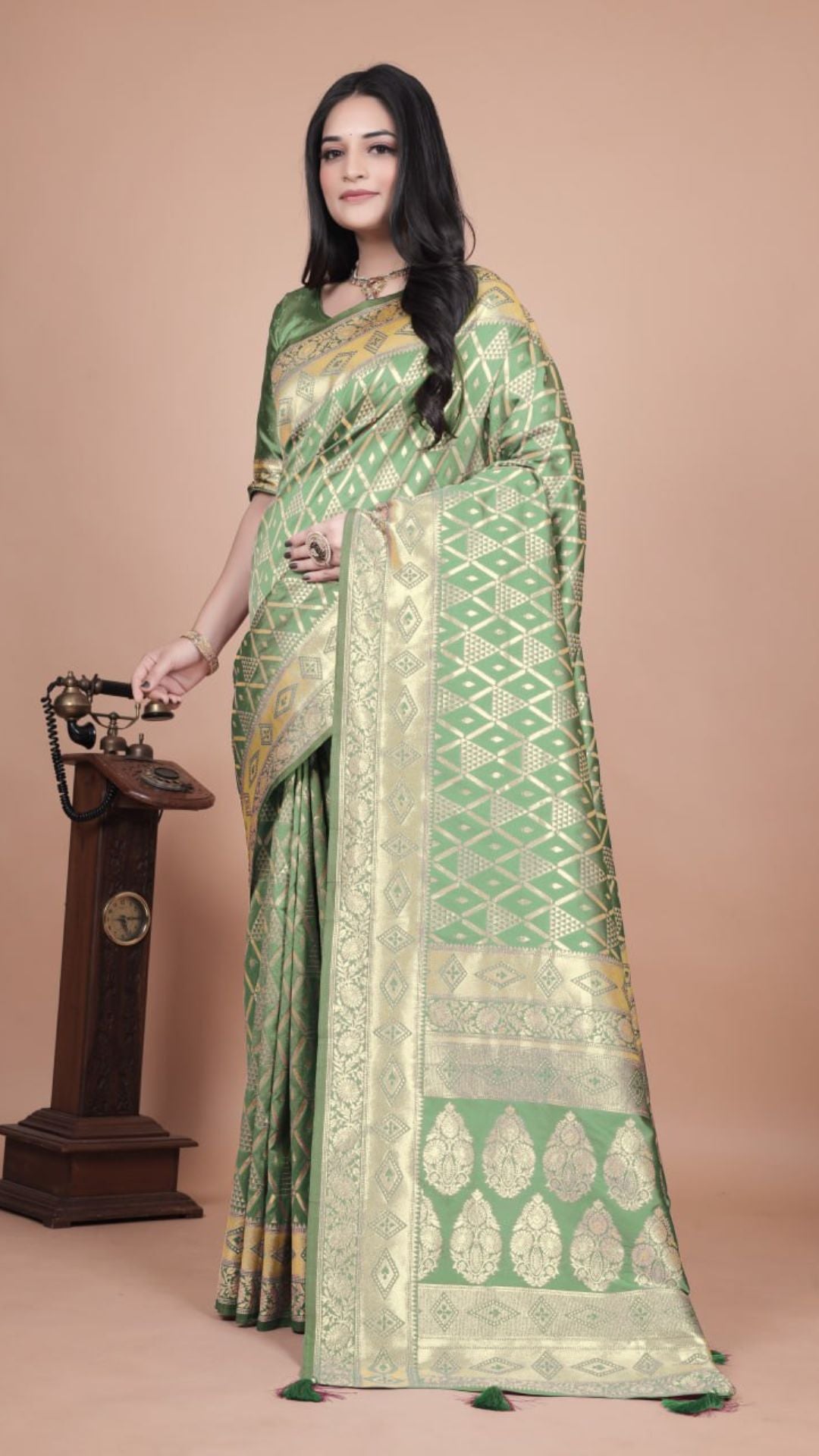 Emerald Green Banarasi Silk Saree with Silver Zari