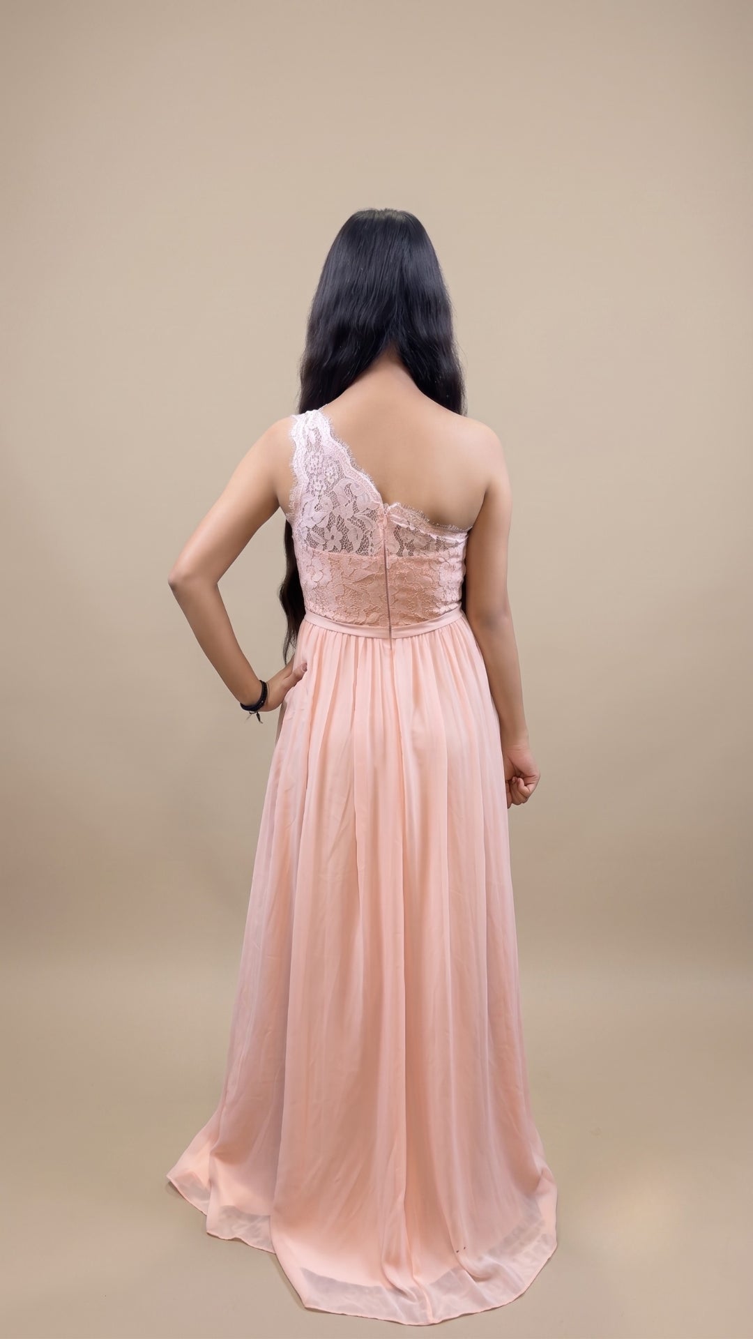 Banarashe Women’s Peach One-Shoulder Lace Maxi Dress