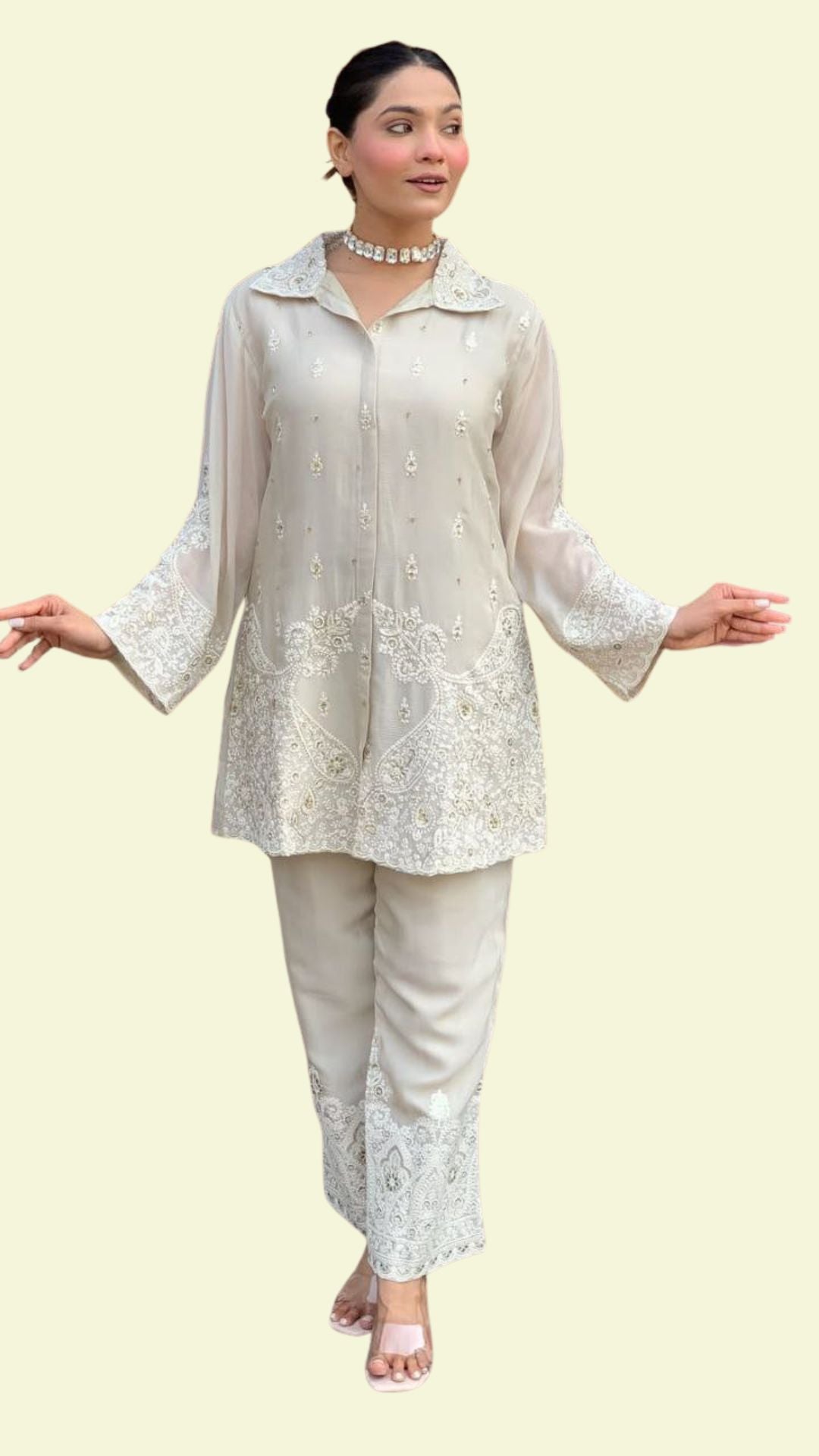 Premium Chanderi Silk Embroidered Co-ord Set