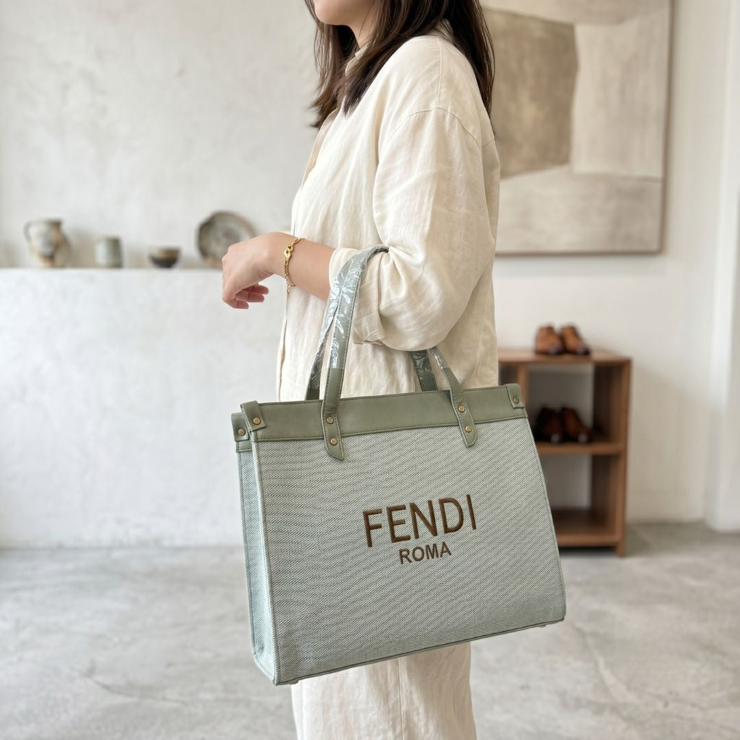 Fendi Roma Grey Canvas Tote Bag for Women