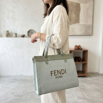 Fendi Roma Grey Canvas Tote Bag for Women