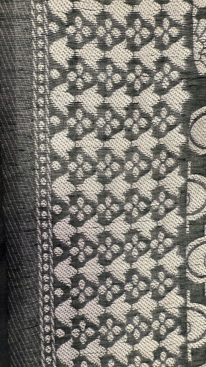 Banarashe Pure Cotton Banarasi Saree in Deep Green with Village Scene Weave