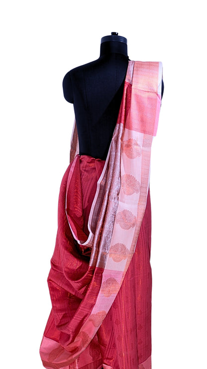 Light Pink with Dark Pink Contrast Banarasi Silk Saree