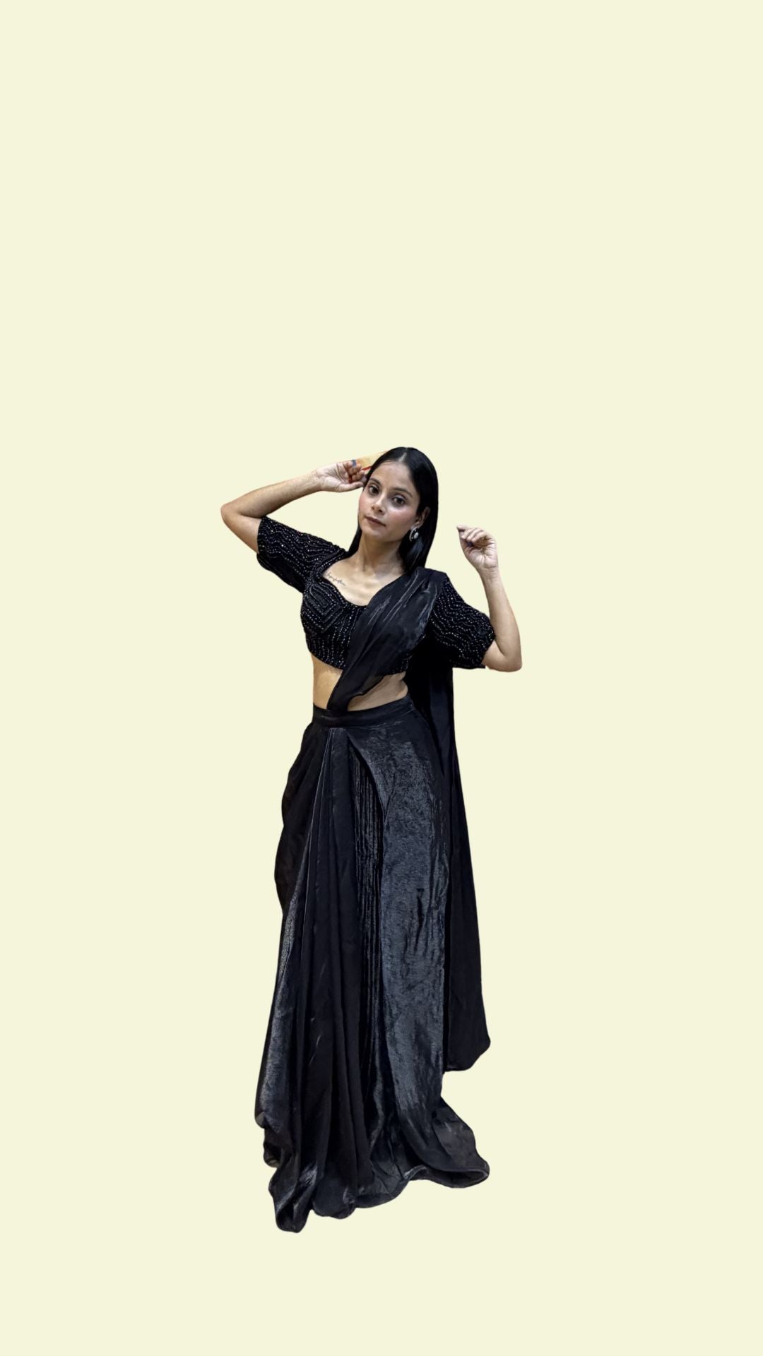Black Designer Draped Saree with Embellished Blouse