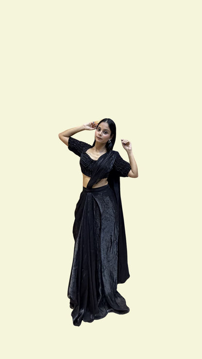Black Designer Draped Saree with Embellished Blouse