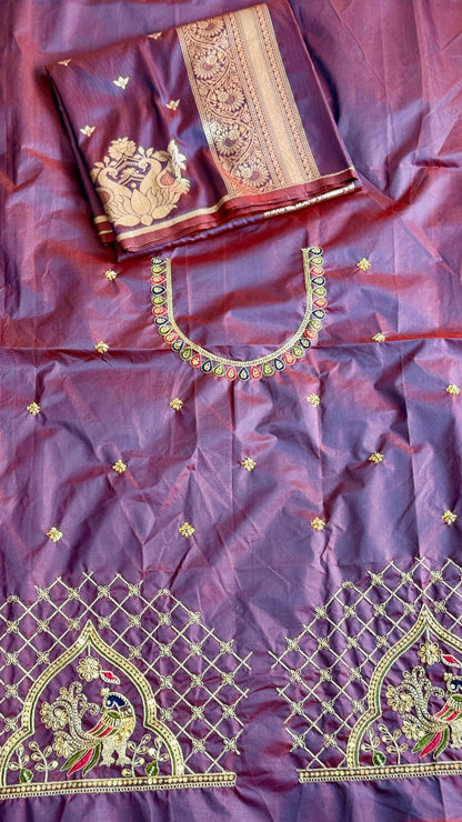Deep Royal Wine Paithani Silk Saree with Peacock Motifs & Aari Blouse