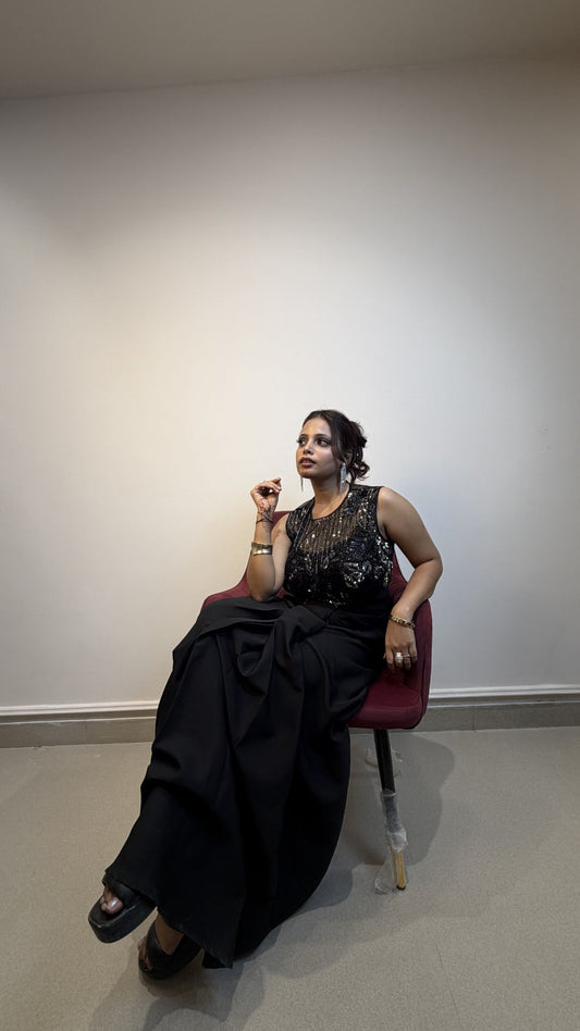 Midnight Black Sequin Reception Gown for Women