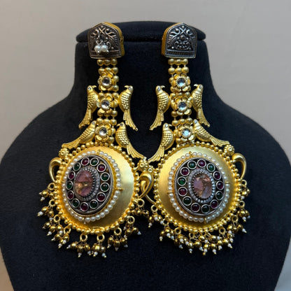 Antique Gold Bird Design Earrings for Women  Temple Jewellery Long Earrings kashmiri jhumka