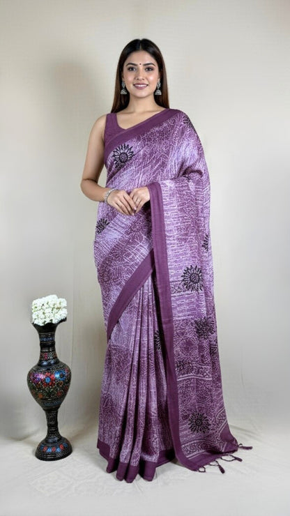 Elegant Lavender Georgette Saree with Abstract Floral Print & Matching Blouse Piece – Lightweight Daily & Party Wear Saree for Women