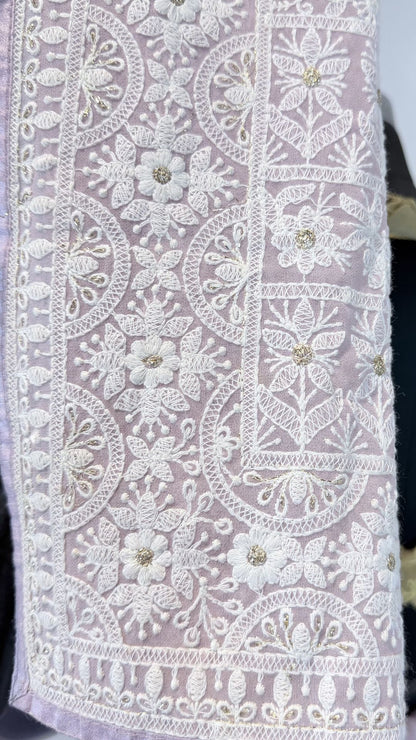 Blush Pink Semi Chikankari Saree for Women with Floral Embroidery