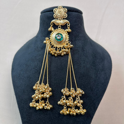 Banarashe Royal Bloom Earrings Green & White Gemstone Temple Danglers