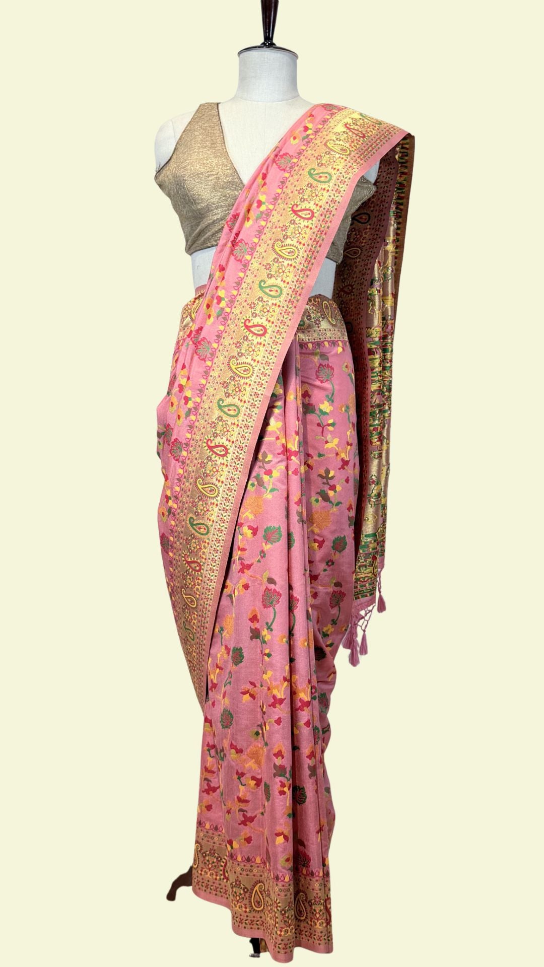 Pink Banarasi Cotton Saree with Meenakari Weaving