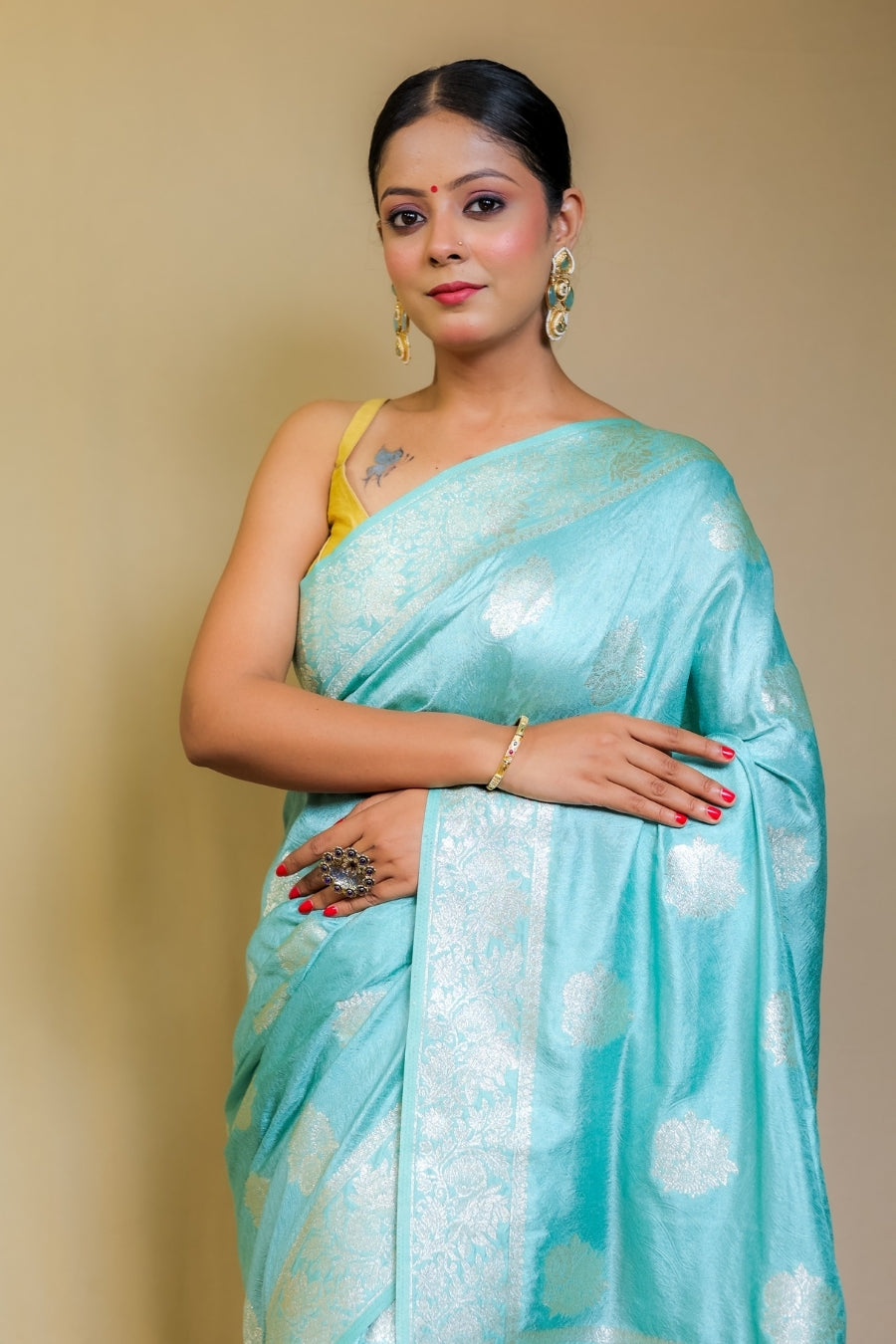 Banarashe Sky Blue Designer Mercerised Banarasi Kataan Monica Silk