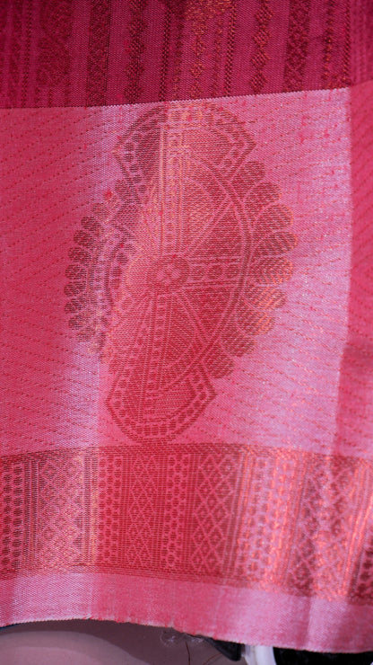 Light Pink with Dark Pink Contrast Banarasi Silk Saree