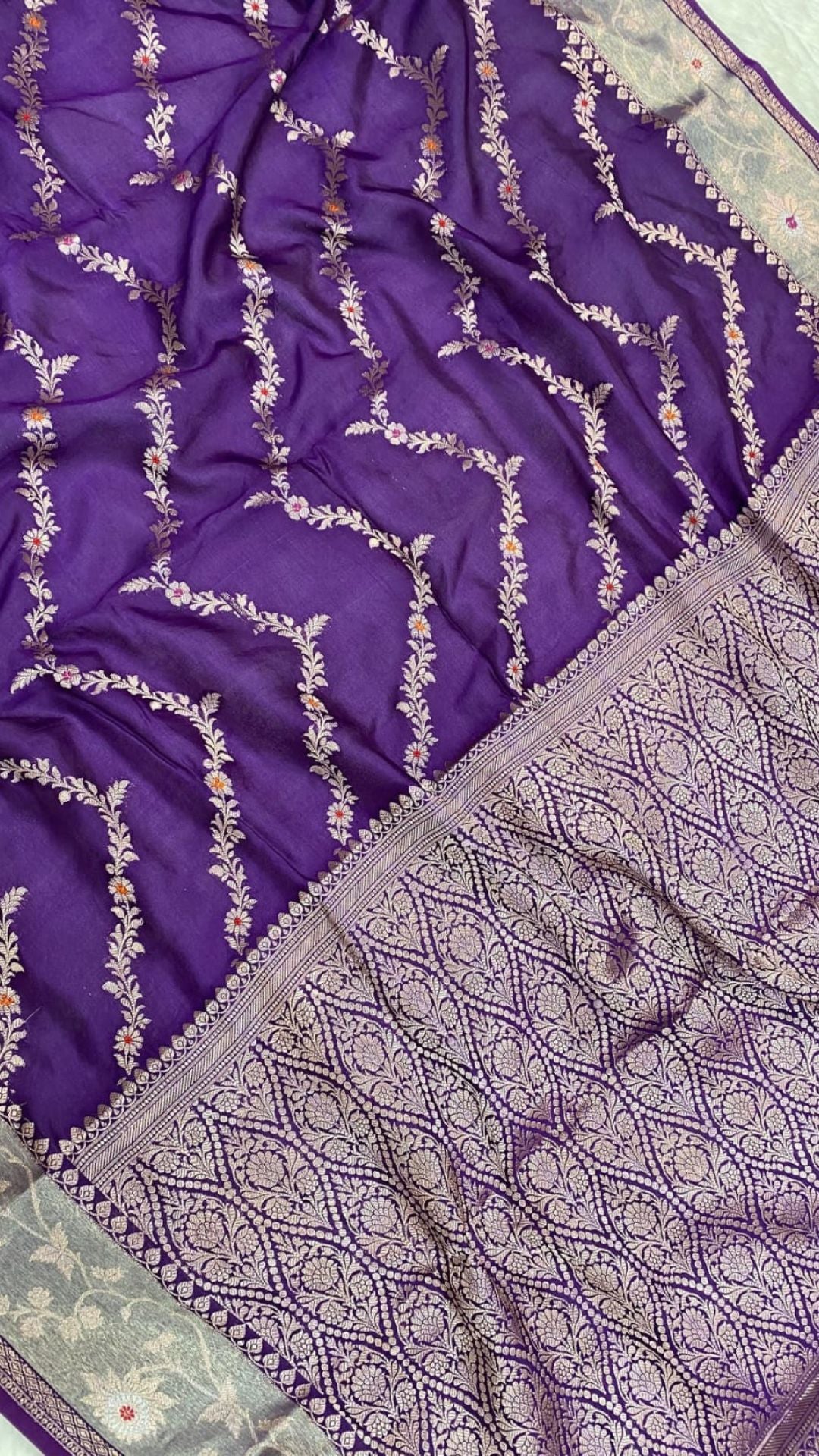 Royal Blue Semi Chiffon Banarasi Saree with Meenakari Zari Border