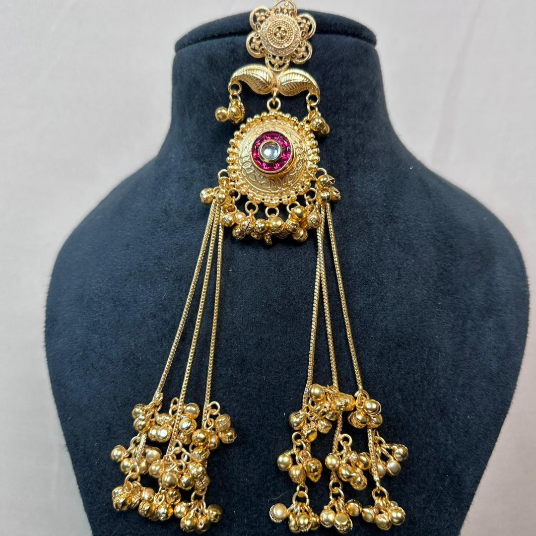 Banarashe Floral Cascade Earrings  Red Gemstone Temple Danglers