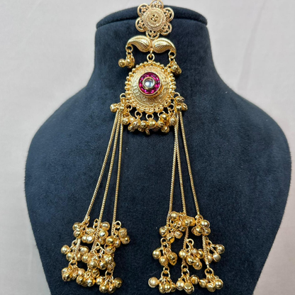 Banarashe Floral Cascade Earrings  Red Gemstone Temple Danglers