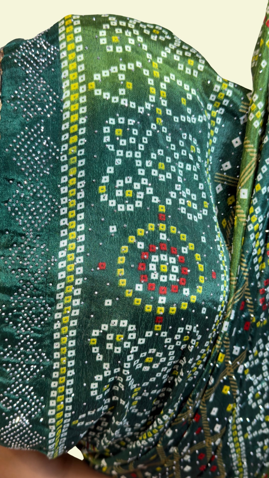 Dark Green Bandhani Print Embellished Soft Silk Saree