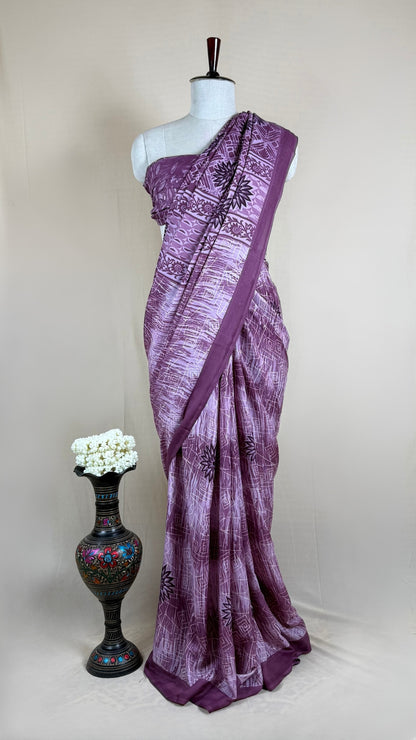 Elegant Lavender Georgette Saree with Abstract Floral Print & Matching Blouse Piece – Lightweight Daily & Party Wear Saree for Women