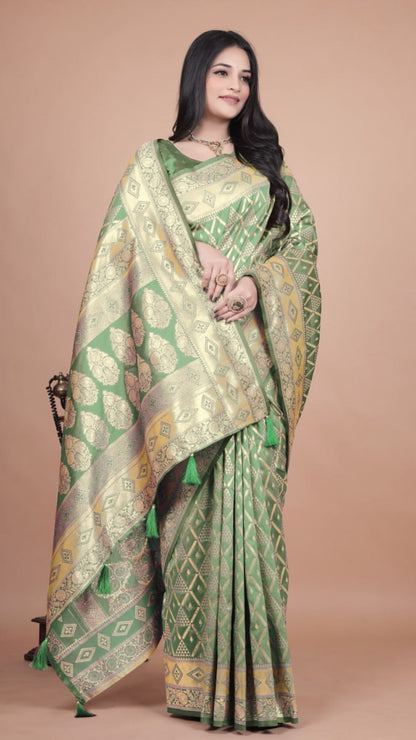 Emerald Green Banarasi Silk Saree with Silver Zari