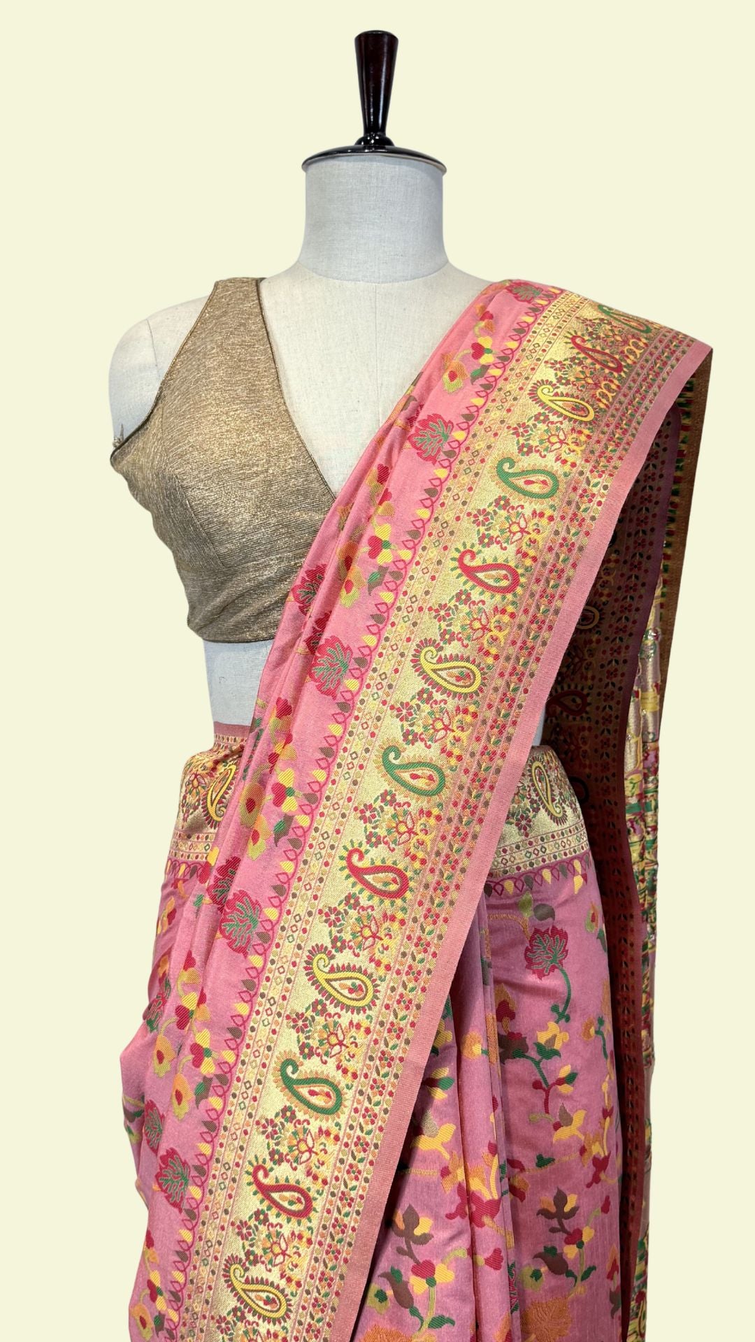 Pink Banarasi Cotton Saree with Meenakari Weaving