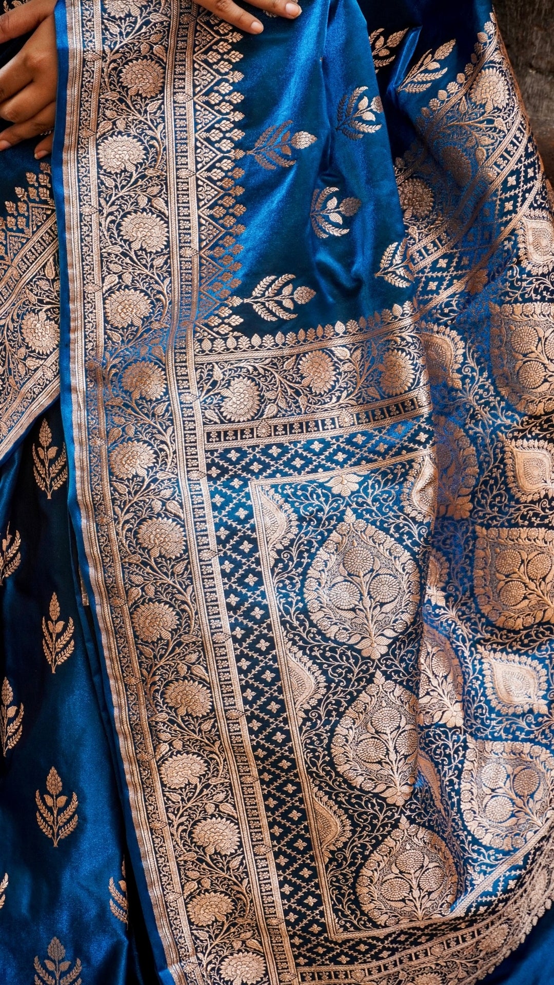 Midnight Peacock Blue Banarasi Silk Saree with Silver Zari Elegance