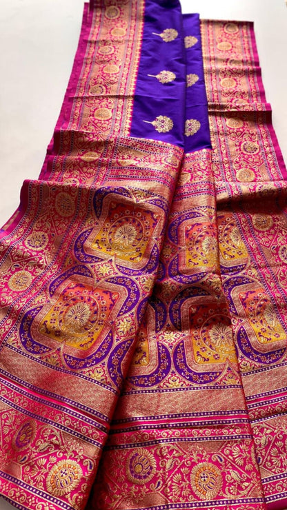 Royal Blue & Magenta Premium Banarasi Silk Saree