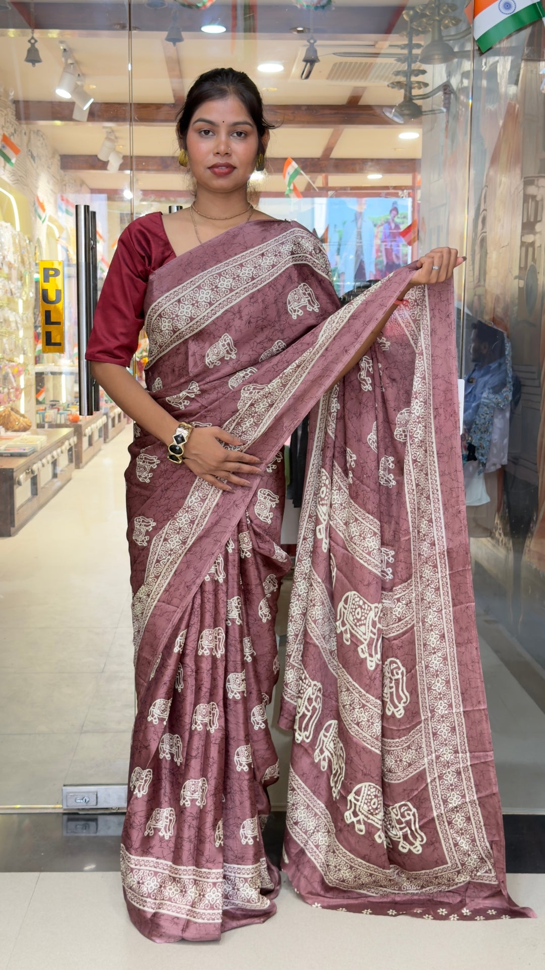 The Royal Mauve Plum Saree – Traditional Elephant Motif Soft Silk