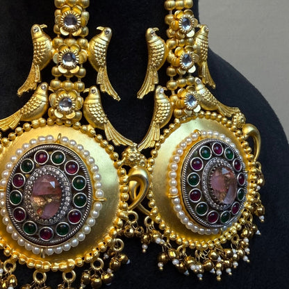 Antique Gold Bird Design Earrings for Women  Temple Jewellery Long Earrings kashmiri jhumka