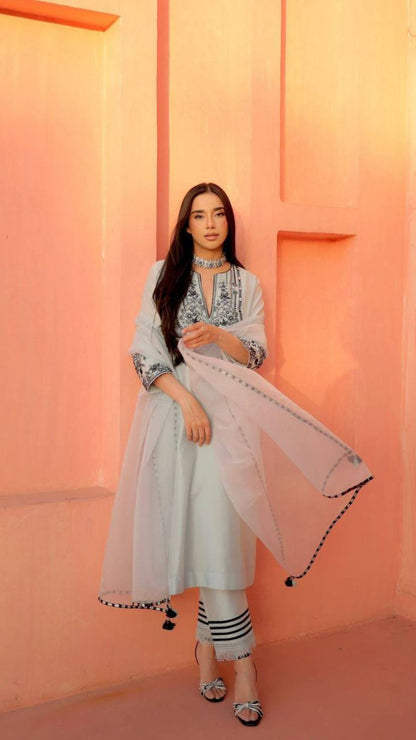 Elegant Georgette Embroidered Kurta Set with Pant & Dupatta (3-Piece Set)