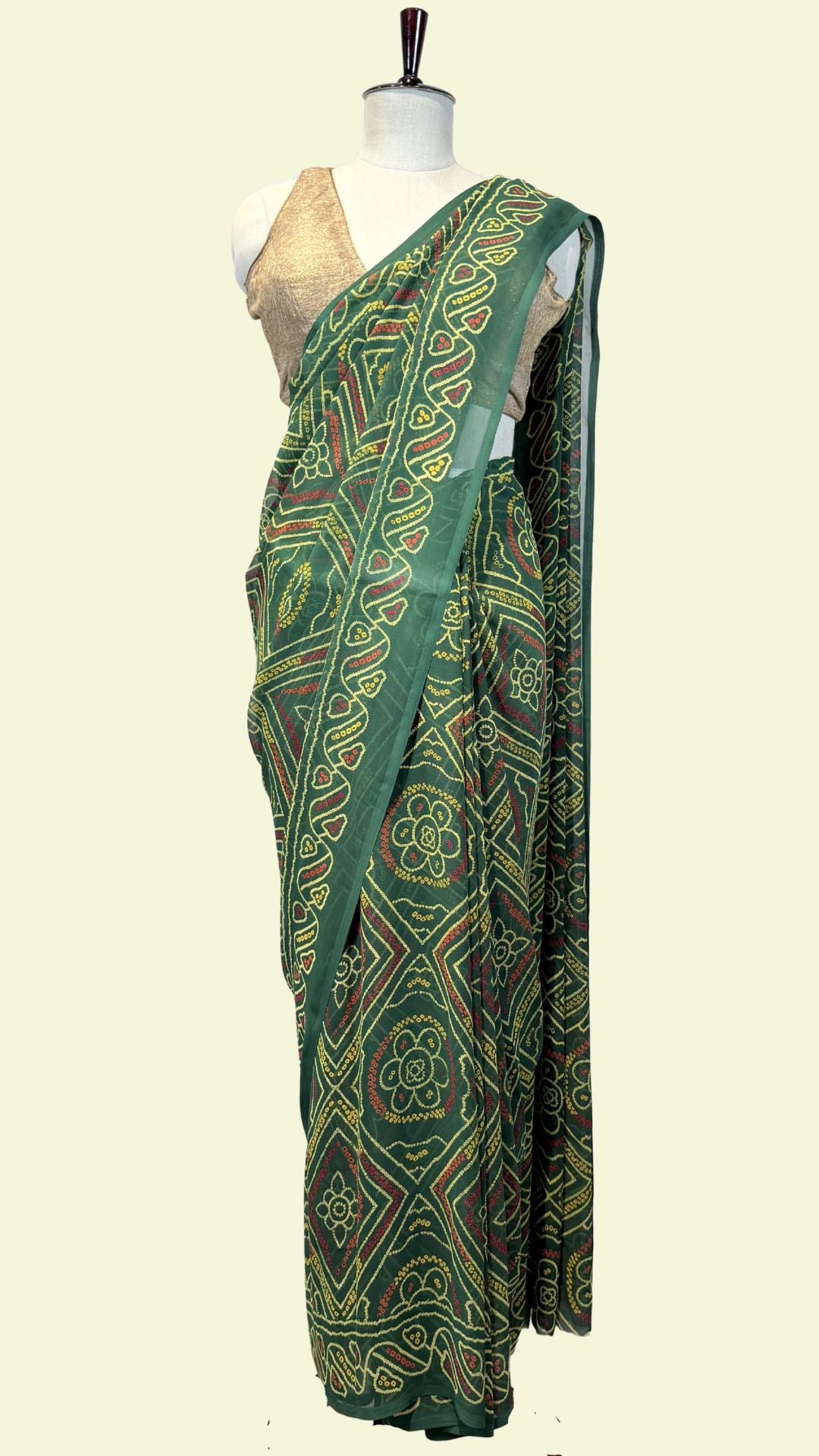 Green Geometric Printed Synthetic Saree